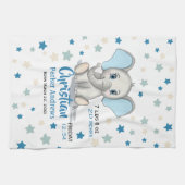 可愛いベビーゾウとブルーイヤーズ少年誕生統計 キッチンタオル (横)