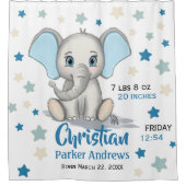 可愛いベビーゾウとブルーイヤーズ少年誕生統計 シャワーカーテン (正面)