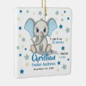 可愛いベビーゾウとブルーイヤーズ少年誕生統計 セラミックオーナメント (右)
