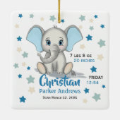 可愛いベビーゾウとブルーイヤーズ少年誕生統計 セラミックオーナメント (裏面)
