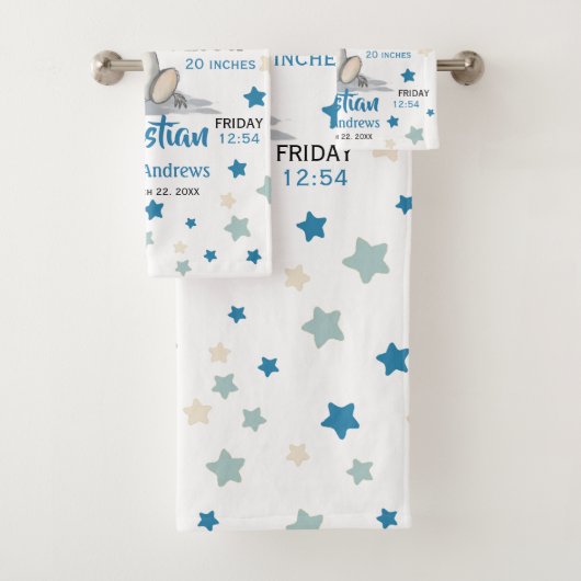 可愛いベビーゾウとブルーイヤーズ少年誕生統計 バスタオルセット (インサイチュ)