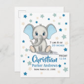 可愛いベビーゾウとブルーイヤーズ少年誕生統計 案内ポストカード (正面/裏面)