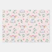 可愛いベビーゾウとモミー水彩少女 ラッピングペーパーシート (正面3)
