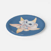 可愛いベビーゾウの花と青グレーのパーソナライズ ペーパープレート (アングル)