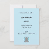 可愛いベビーゾウ青、男の子の誕生日 招待状 (裏面)