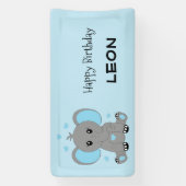 可愛いベビーゾウ青、男の子の誕生日 横断幕 (縦)