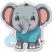 可愛いベビーゾウ鼻から水を吹き付ける シール (正面)