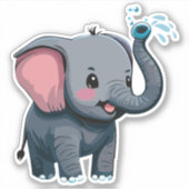 可愛いベビーゾウ鼻から水を吹き付ける シール (正面)