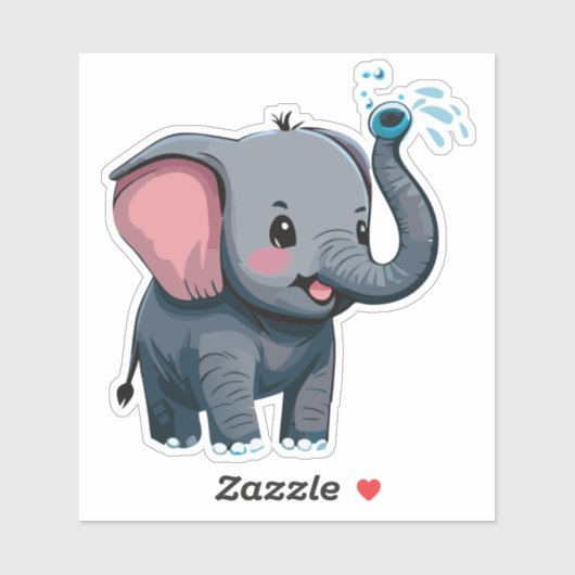可愛いベビーゾウ鼻から水を吹き付ける シール (シート)