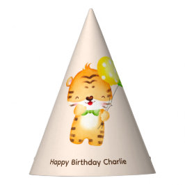 可愛いベビータイガーとバルーン、誕生日 パーティーハット