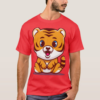 可愛いベビータイガー座る漫画 Tシャツ