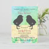 可愛いベビーチックグリーンツインズベビーシャワー 招待状 (スタンド正面)