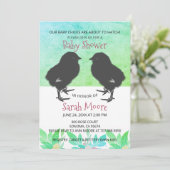 可愛いベビーチックブルーグリーンツインズベビーシャワー 招待状 (スタンド正面)