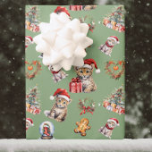 可愛いベビーチーテ大きな猫クリスマスサファリカラー ラッピングペーパーシート