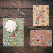 可愛いベビーチーテ大きな猫クリスマスサファリカラー ラッピングペーパーシート