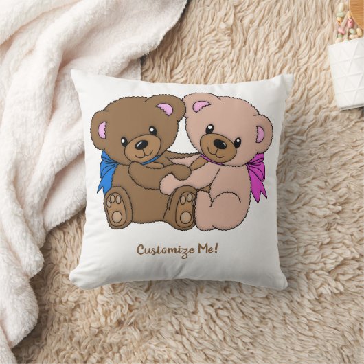 可愛いベビーテディベアかわいい双子パーソナライズされた クッション (ブランケット)