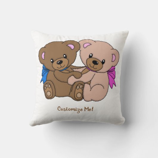 可愛いベビーテディベアかわいい双子パーソナライズされた クッション (裏面)