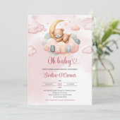 可愛いベビーテディベア月の上で眠る 招待状 (スタンド正面)