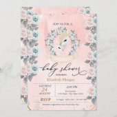 可愛いベビーデア縁どーバラ赤ちゃんシャワー 招待状 (正面/裏面)