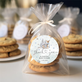 可愛いベビーディアウィンターブルークラシックラウンドステッカー ラウンドシール