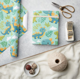 可愛いベビーディノ、ボホスタイルシームレス ラッピングペーパー