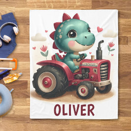 可愛いベビートレックス恐竜ドライビングレッドトラクター フリースブランケット