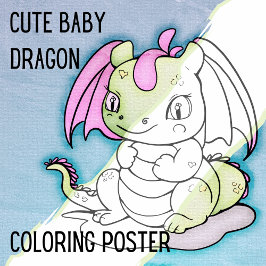 可愛いベビードラゴンラージカラーリングページ ポスター