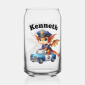 可愛いベビードラゴン将校の青いパトカー ガラス缶 (正面)