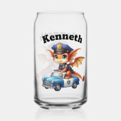 可愛いベビードラゴン将校の青いパトカー ガラス缶 (裏面)