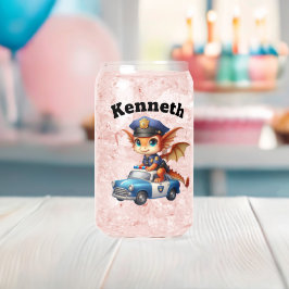 可愛いベビードラゴン将校の青いパトカー ガラス缶