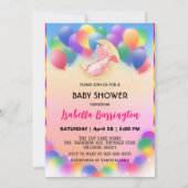 可愛いベビードラゴン恐竜バルーンガールベイビーシャワー 招待状 (正面)