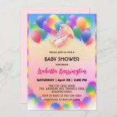 可愛いベビードラゴン恐竜バルーンガールベイビーシャワー 招待状 (正面/裏面)