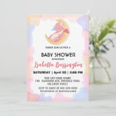 可愛いベビードラゴン恐竜バルーンガールベイビーシャワー 招待状 (スタンド正面)