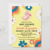 可愛いベビードラゴン恐竜バルーンガールベイビーシャワー 招待状 (正面)