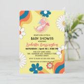 可愛いベビードラゴン恐竜バルーンガールベイビーシャワー 招待状 (スタンド正面)