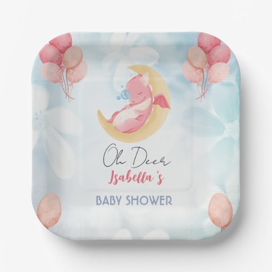 可愛いベビードラゴン恐竜バルーンベイビーシャワー ペーパープレート (正面)