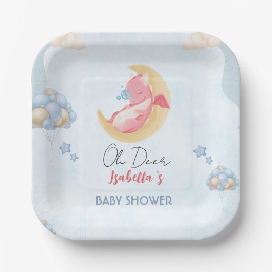 可愛いベビードラゴン恐竜バルーンベイビーシャワー ペーパープレート (正面)