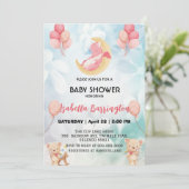 可愛いベビードラゴン恐竜ベアーバルーンベイビーシャワー 招待状 (スタンド正面)