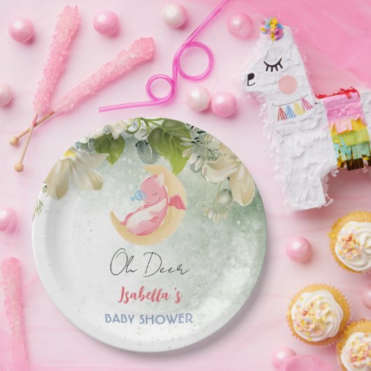 可愛いベビードラゴン恐竜ワイルドフラワーベイビーシャワー ペーパープレート (パーティー)