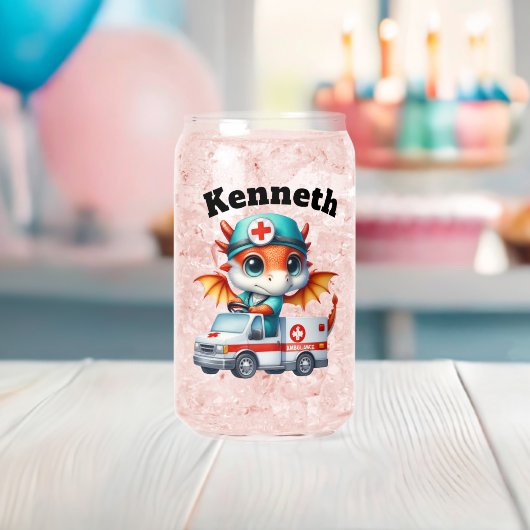 可愛いベビードラゴン救急車 ガラス缶 (インサイチュ (ベビーシャワー))