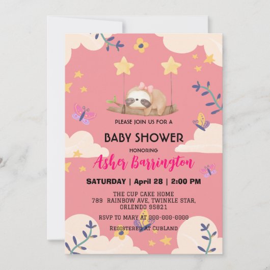 可愛いベビーナマケナマキワラベビーシャワーパーティー 招待状 (正面)