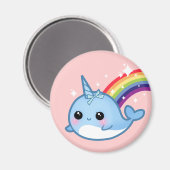 可愛いベビーナラルにレインボーとピンクの星 マグネット (正面/裏面)