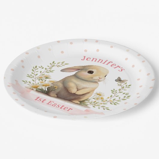 可愛いベビーバニーと蝶1stイースターパーティー ペーパープレート (アングル)