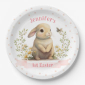 可愛いベビーバニーと蝶1stイースターパーティー ペーパープレート (正面)