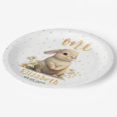 可愛いベビーバニーと蝶1st誕生日パーティー ペーパープレート (アングル)