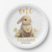 可愛いベビーバニーと蝶1st誕生日パーティー ペーパープレート (正面)