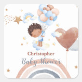 可愛いベビーバルーンアフリカ系アメリカ人の子供の赤ちゃんシャワー スクエアシール (正面)