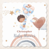 可愛いベビーバルーンアフリカ系アメリカ人の子供の赤ちゃんシャワー ペーパーコースター (正面)