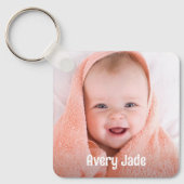 可愛いベビーパーソナライズされた写真名&誕生日 キーホルダー (正面)
