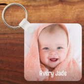 可愛いベビーパーソナライズされた写真名&誕生日 キーホルダー (正面)